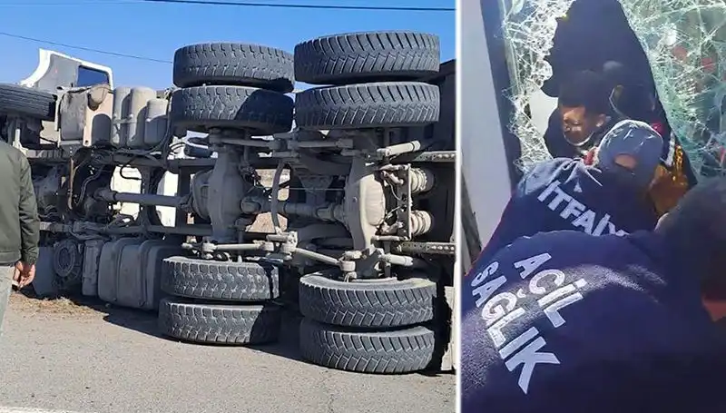 Virajı Alamayan Kamyonun Yolu Kestirdiği O Anlar!