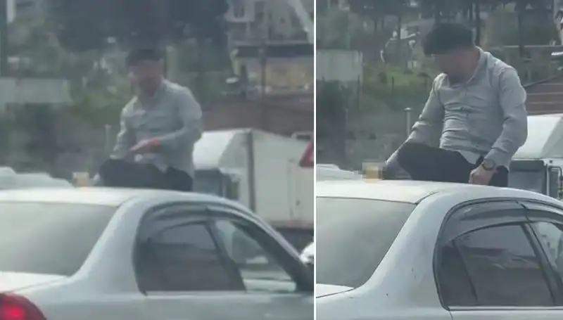 Trafikte Skandal Anlar: Otomobil Üzerinde Eğlencenin Tavanı!